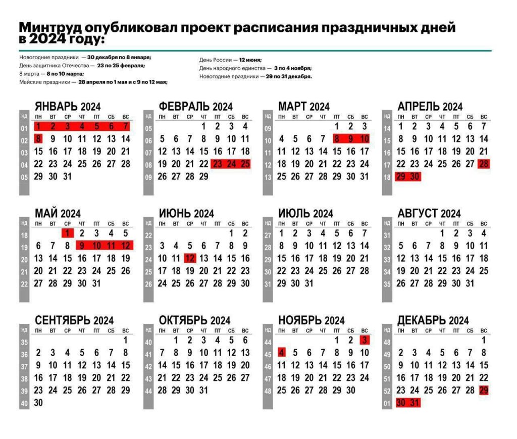 Производственный календарь на 2024 год проект